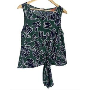 ModCloth Womens Sleeveless Floral Print Tie Front Top - Green & Navy - Size M